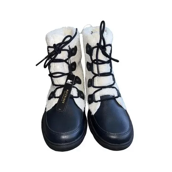 Sorel Explorer II Joan White Black Cozy Faux Fur Insulated Waterproof Boots 10 - Picture 2 of 6